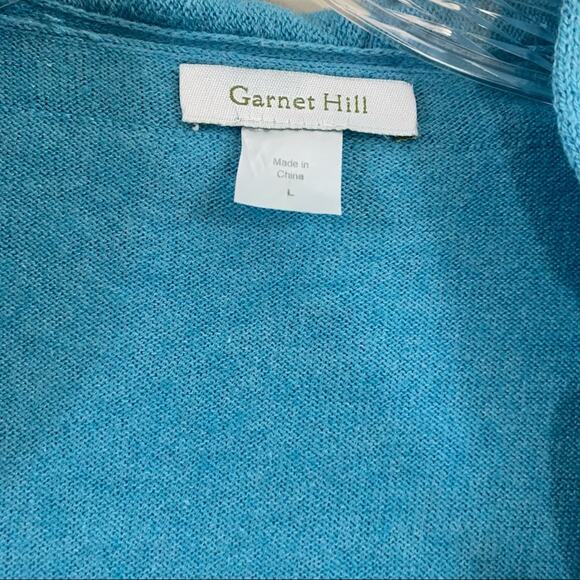 Garnet Hill Wool Blend Aqua Ruffle Neck Cardigan - Picture 2 of 6